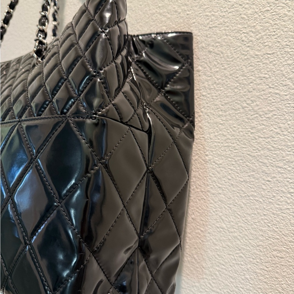 Chanel Black Quilted  Patent Leather Tote with Chain Shoulder Straps - Picture 3 of 13